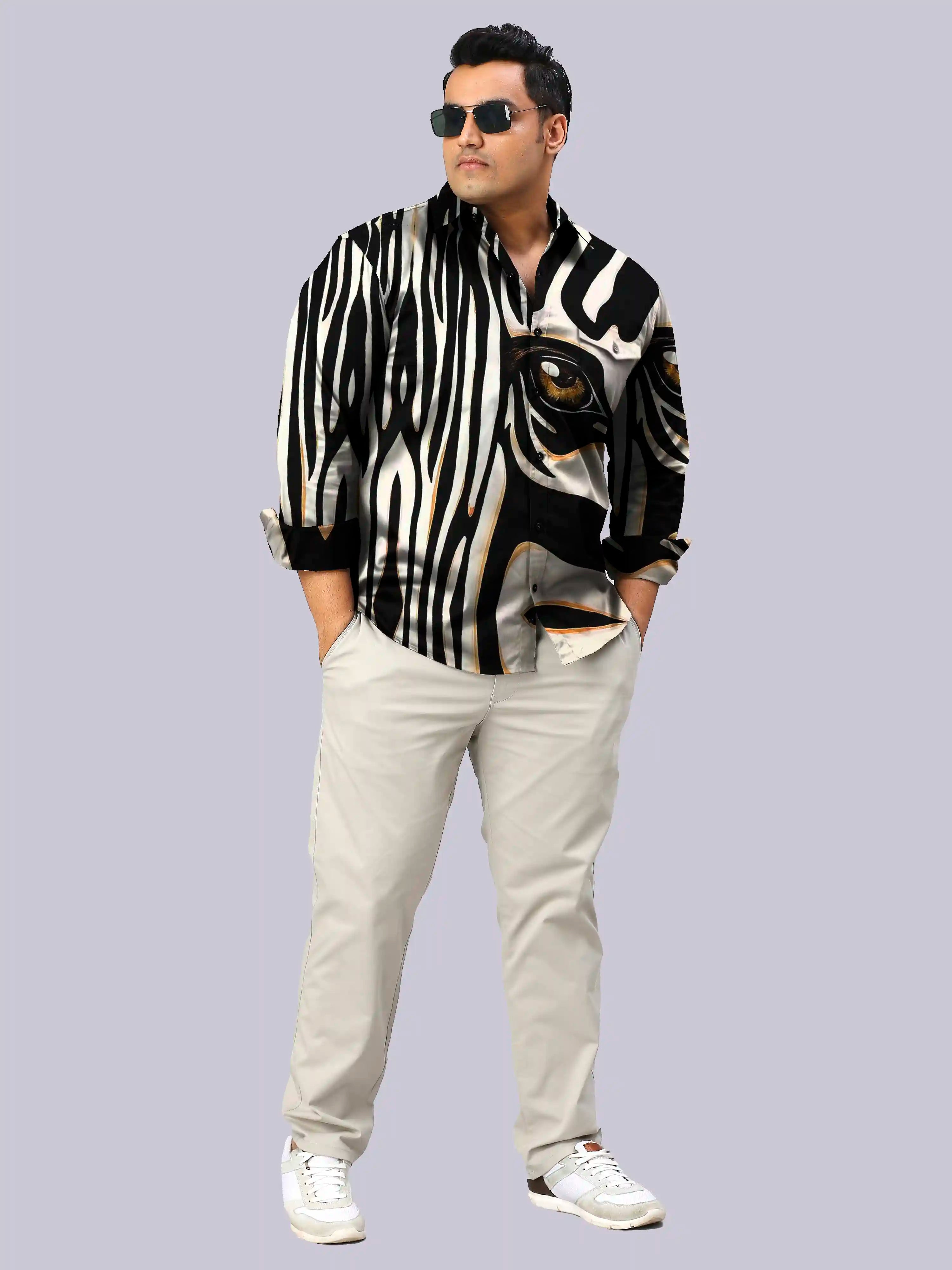 Zebra Eye Digital Printed Party Wear Men's Plus Size Full Shirt
