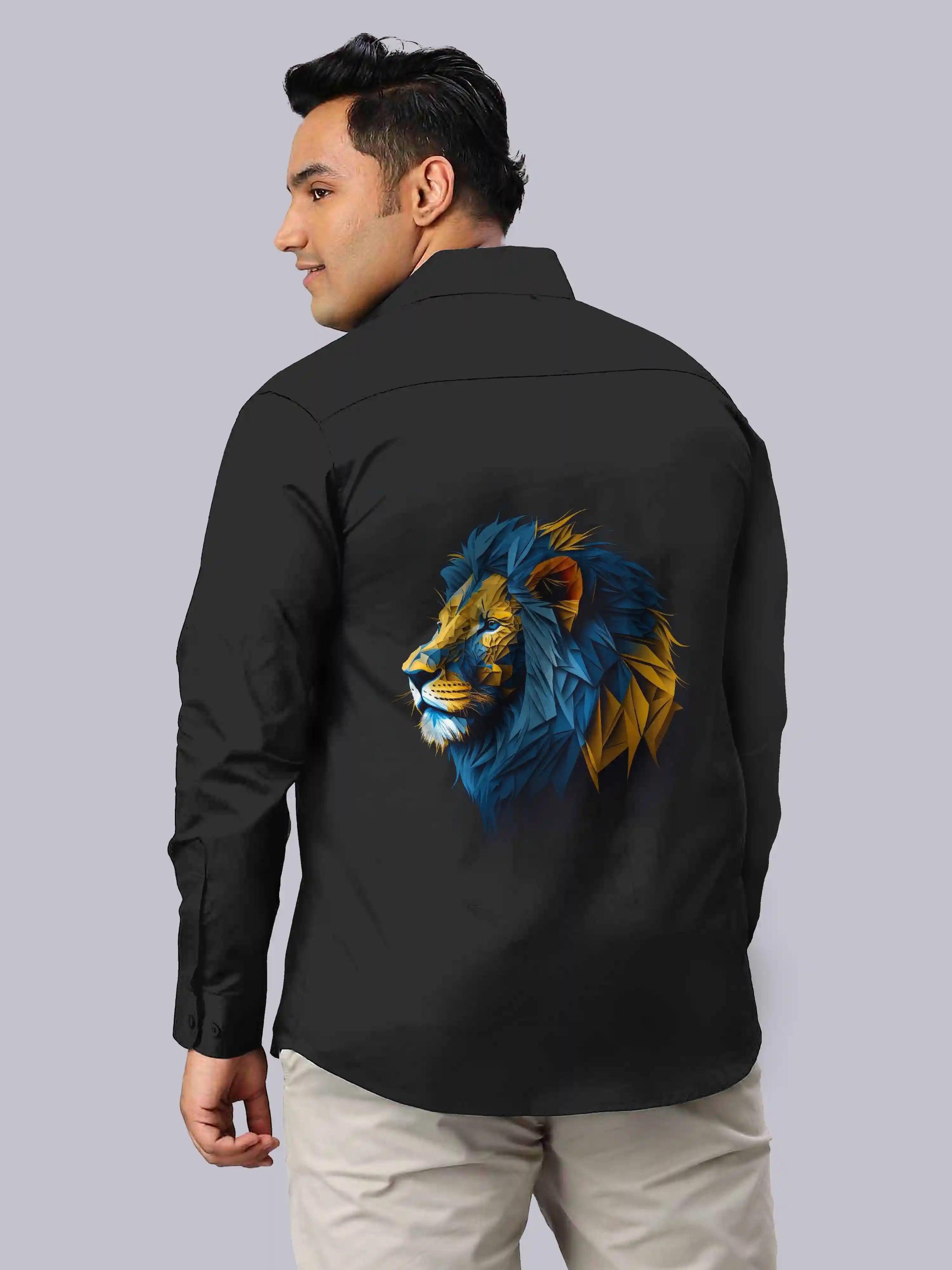 King Lion Head Digital Printed Party Wear Men's Plus Size Full Shirt