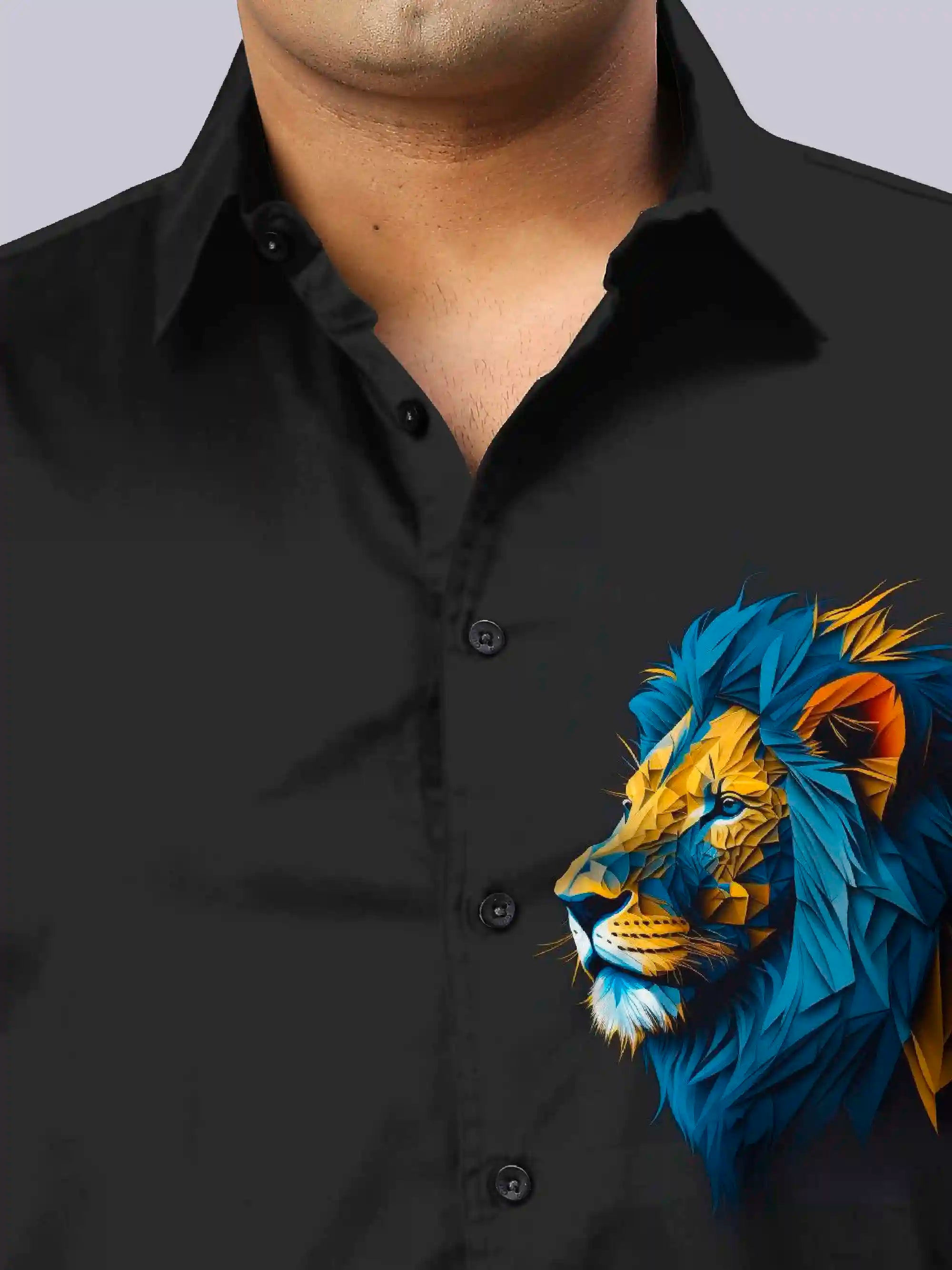 King Lion Head Digital Printed Party Wear Men's Plus Size Full Shirt