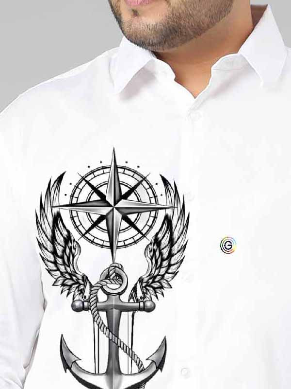 Compass with Anchor Printed Party Wear Shirts Men's Plus Size