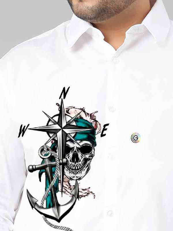 Skull With Anchor Printed Party Wear Shirts Men's Plus Size