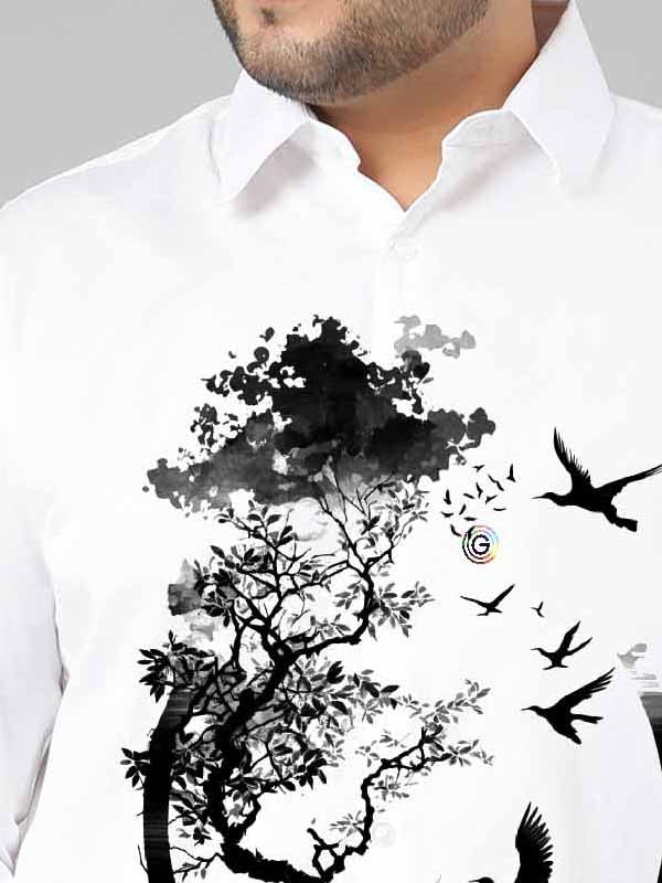 Tree of Life Printed Party Wear Shirts Men's Plus Size