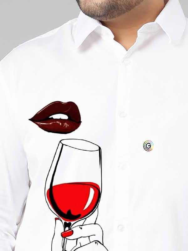 Wine Glass and Lip Printed Party Wear Shirts Men's Plus Size