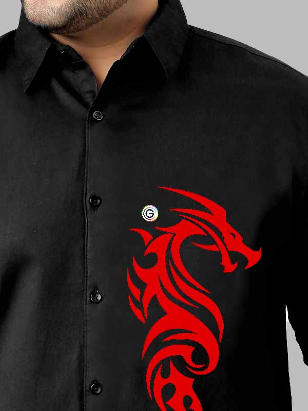 Red Dragon Printed Party Wear Shirts Men's Plus Size
