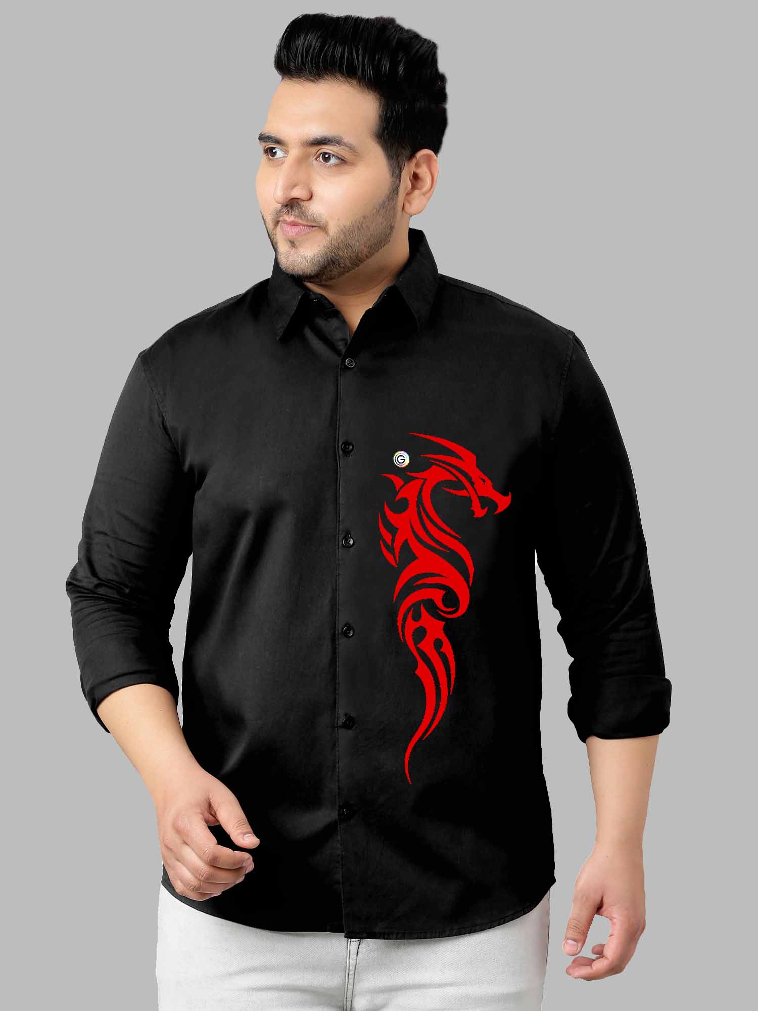 Red Dragon Printed Party Wear Shirts Men's Plus Size