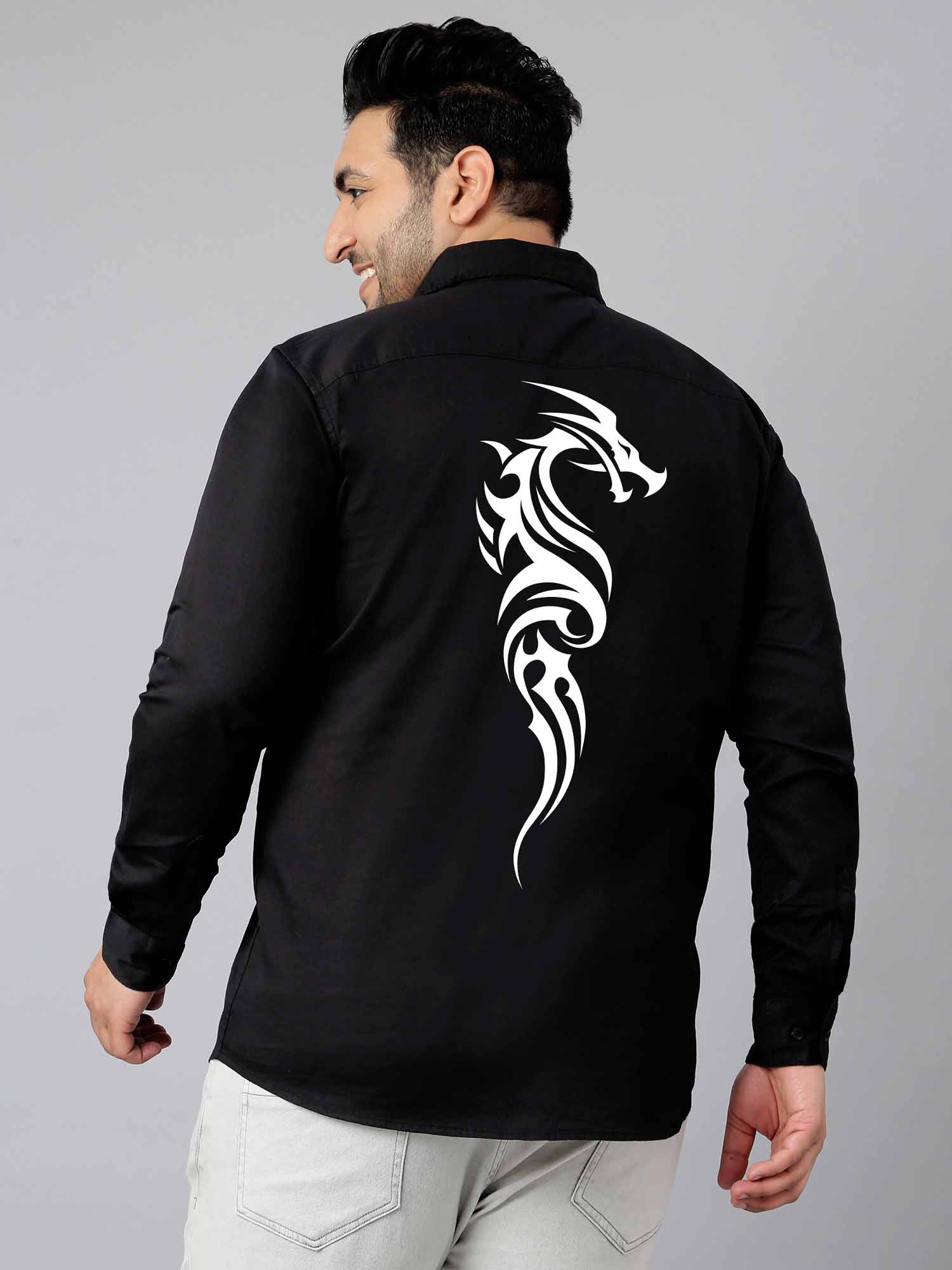 White Dragon Printed Party Wear Shirts Men's Plus Size