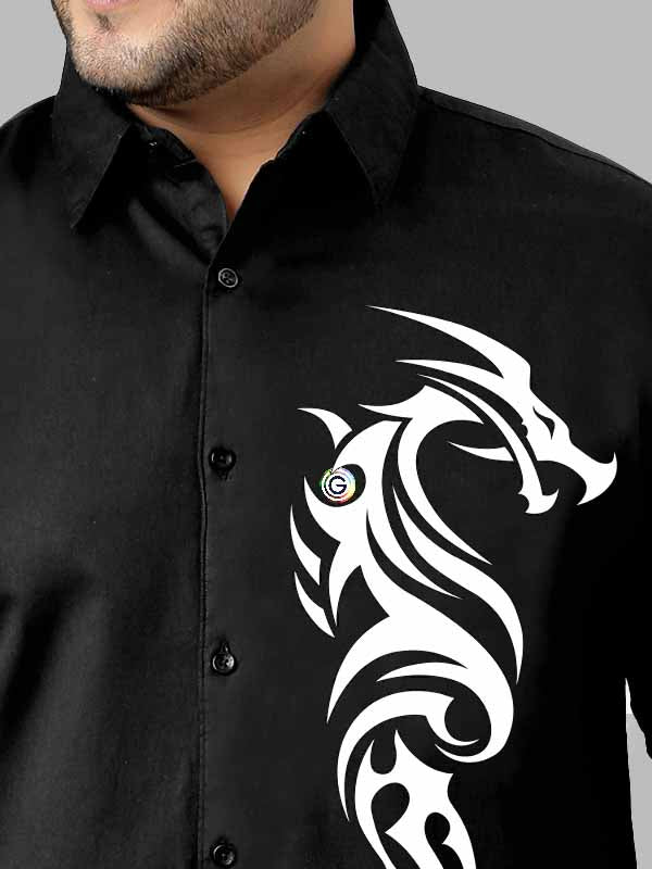 White Dragon Printed Party Wear Shirts Men's Plus Size