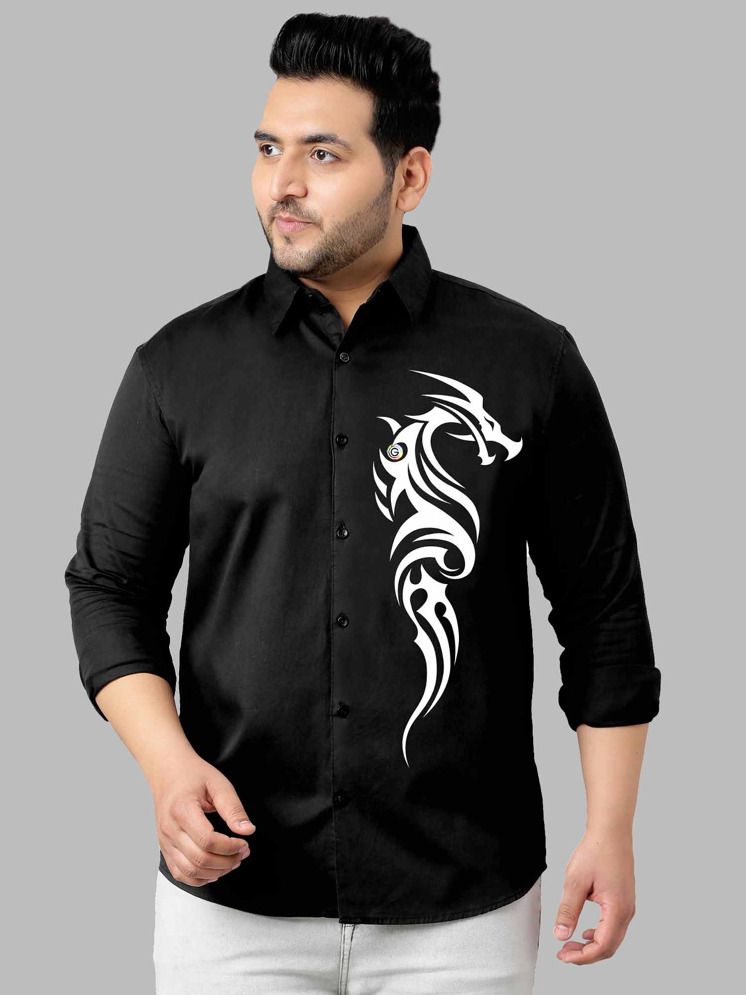 White Dragon Printed Party Wear Shirts Men's Plus Size