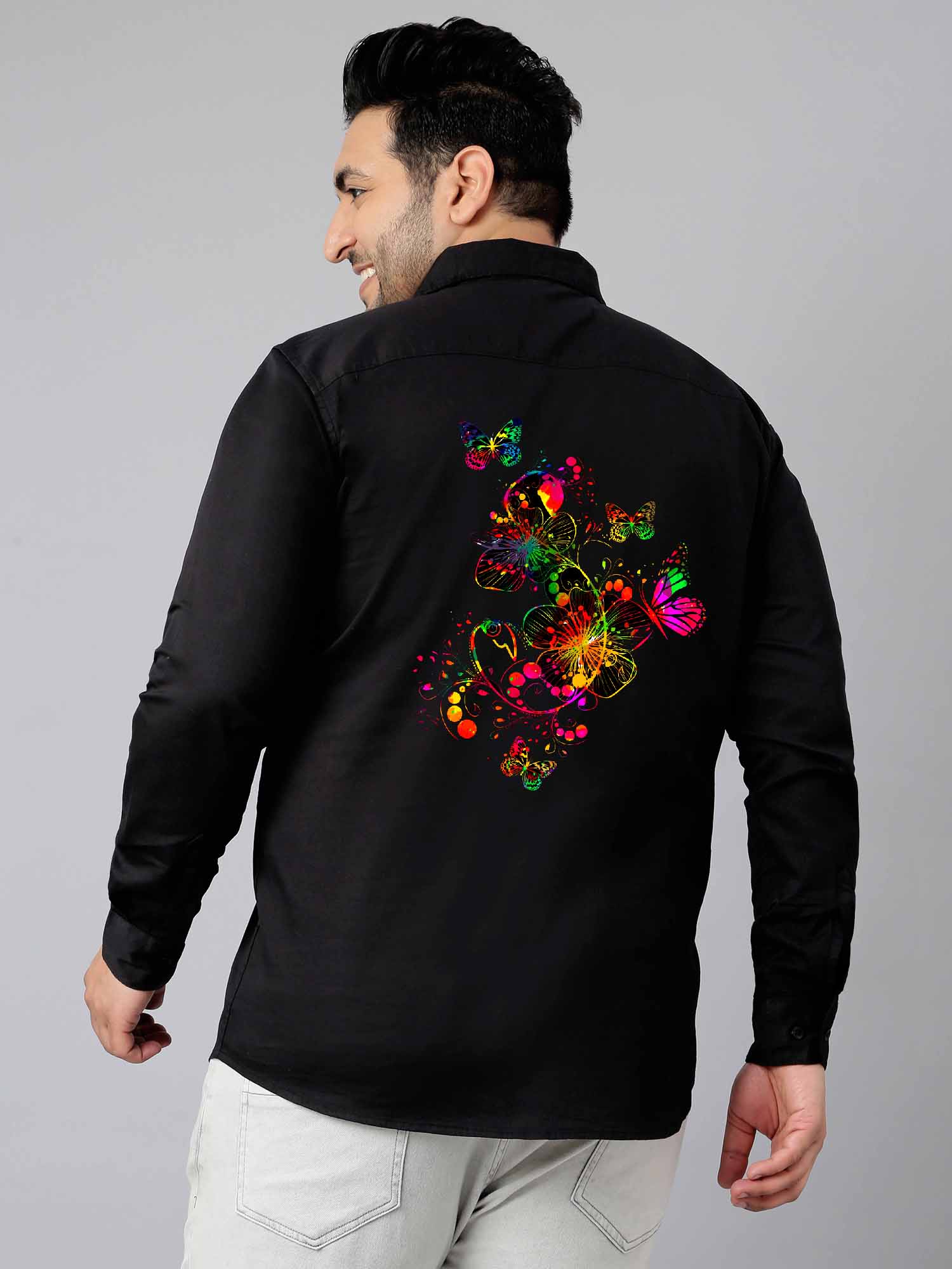 Rainbow with Butterflies Printed Party Wear Shirts Men's Plus Size