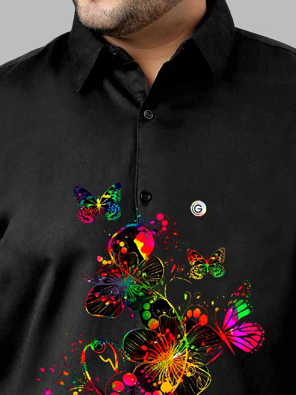 Rainbow with Butterflies Printed Party Wear Shirts Men's Plus Size