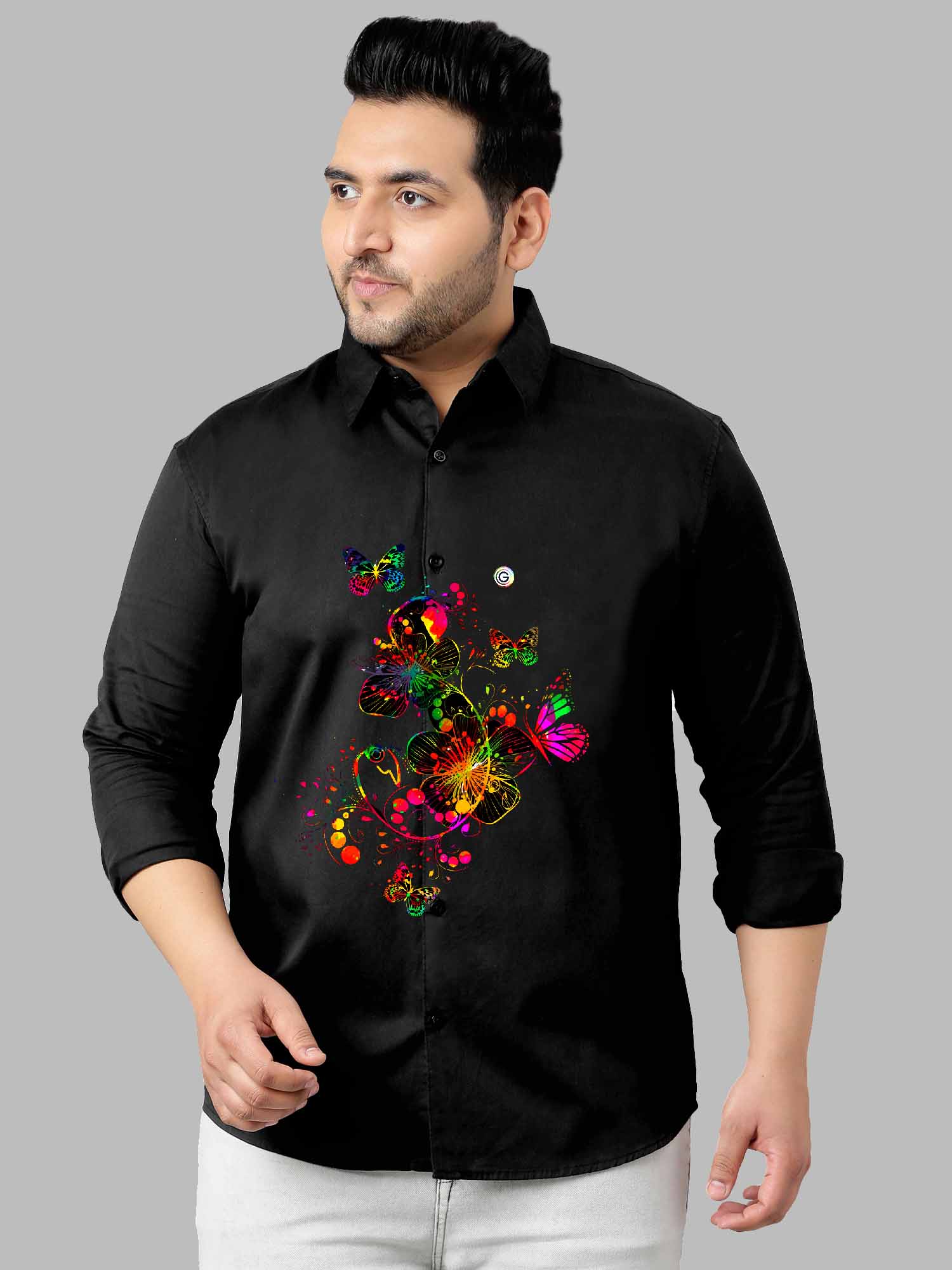 Rainbow with Butterflies Printed Party Wear Shirts Men's Plus Size