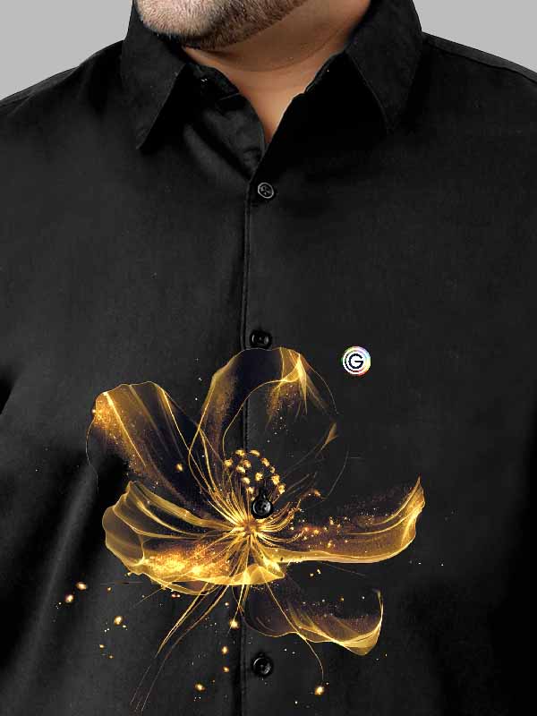 Golden Flower Printed Party Wear Shirts Men's Plus Size