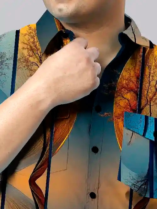 Tree Imagery Digital Printed Party Wear Men's Plus Size Full Shirt
