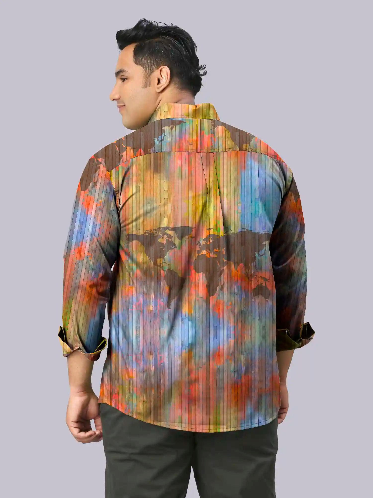 World Map Digital Printed Party Wear Men's Plus Size Full Shirt