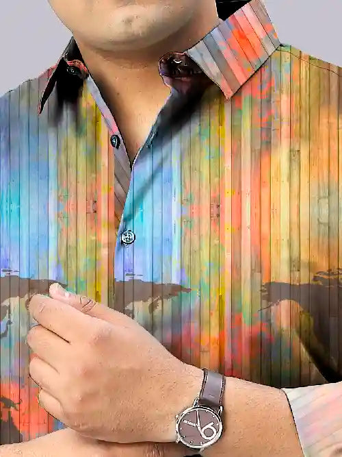 World Map Digital Printed Party Wear Men's Plus Size Full Shirt