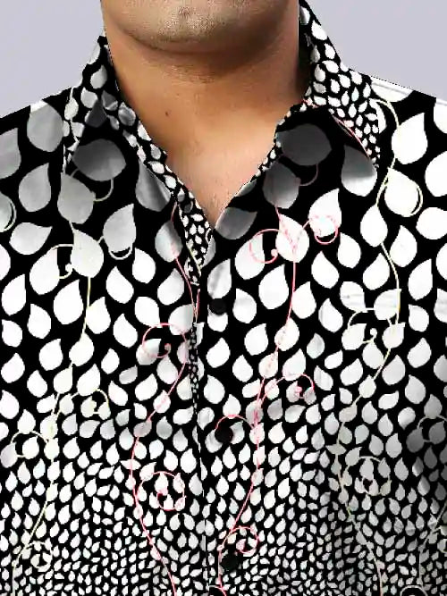 Black White Indian Motiff Digital Printed Party Wear Men's Plus Size Full Shirt
