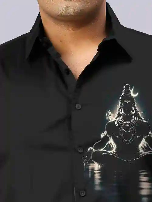 Lord Shiva Digital Printed Party Wear Men's Plus Size Full Shirt