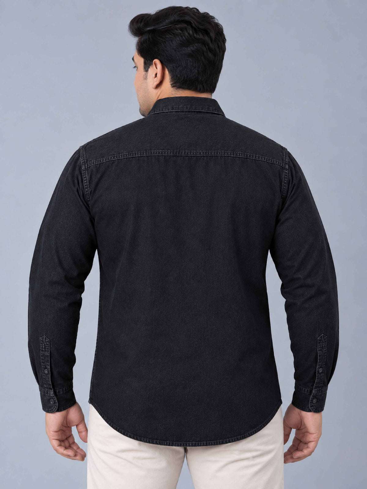 Black Denim Single Pocket Full Sleeve Shirt Men's Plus Size