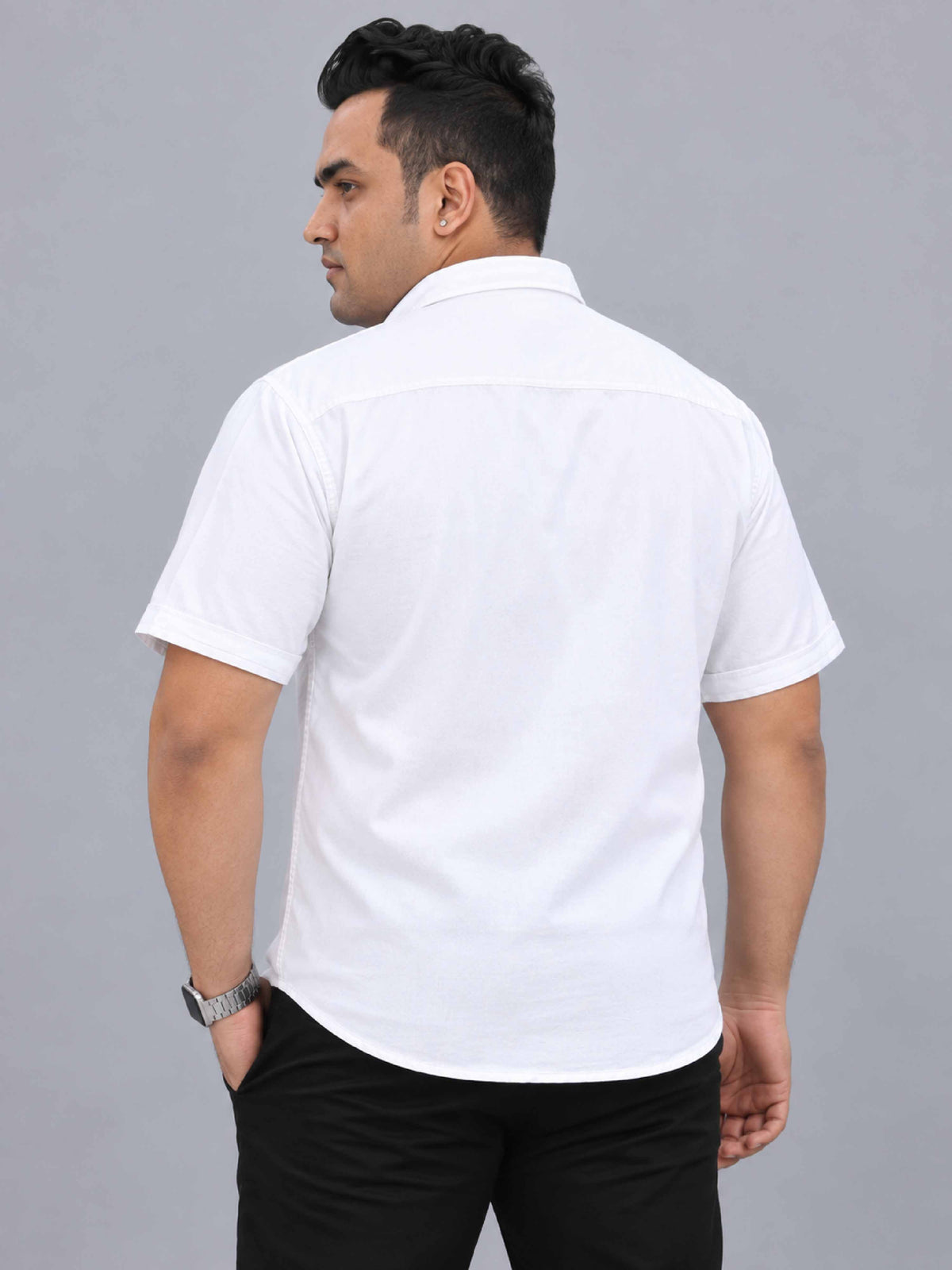 White Denim Lycra Men's Plus Size Half Sleeve Shirt