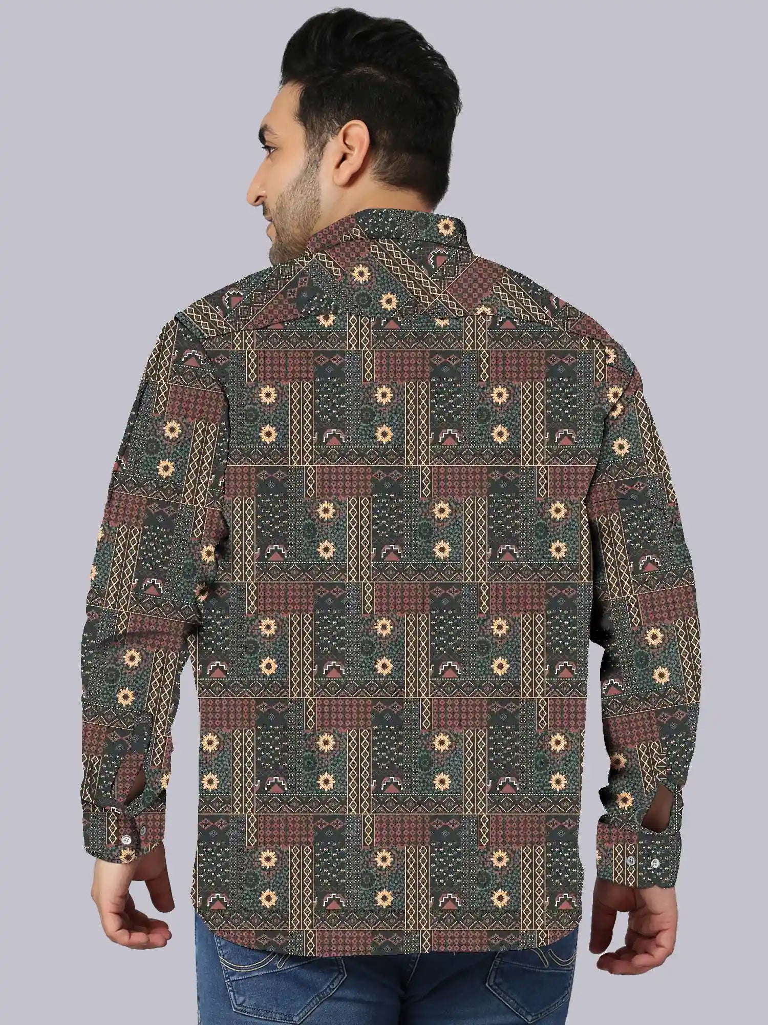 Men's Plus Size Batik Ethnic Digital Printed Linen Full Shirt