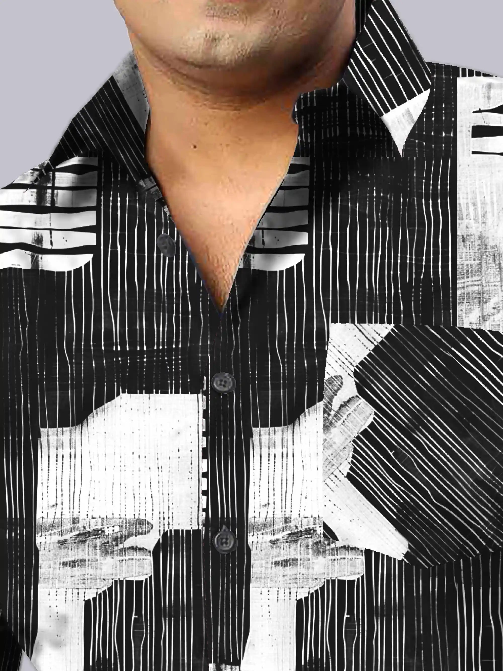 Men's Plus Size Collagraph Digital Printed Linen Full Shirt