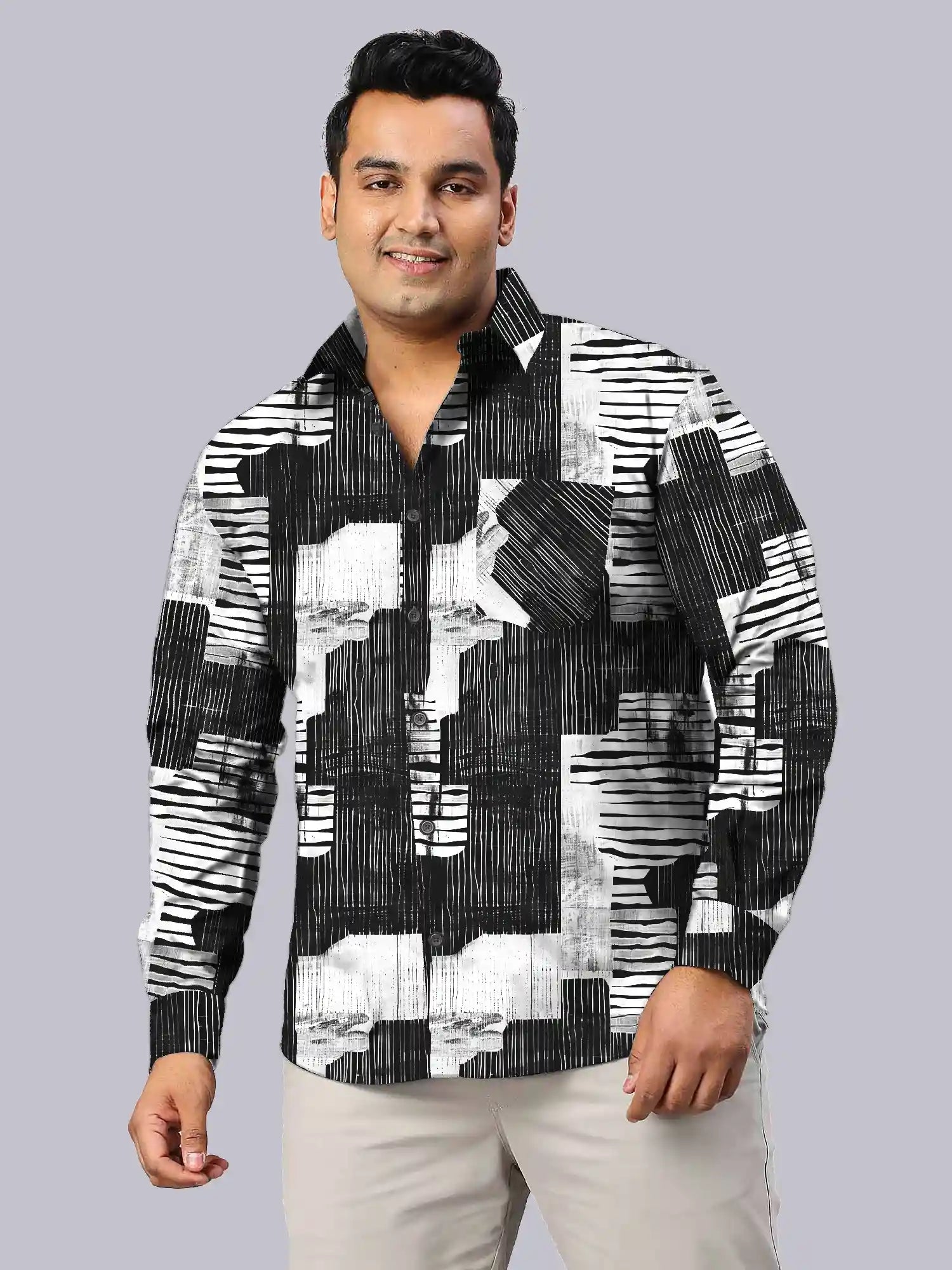 Men's Plus Size Collagraph Digital Printed Linen Full Shirt