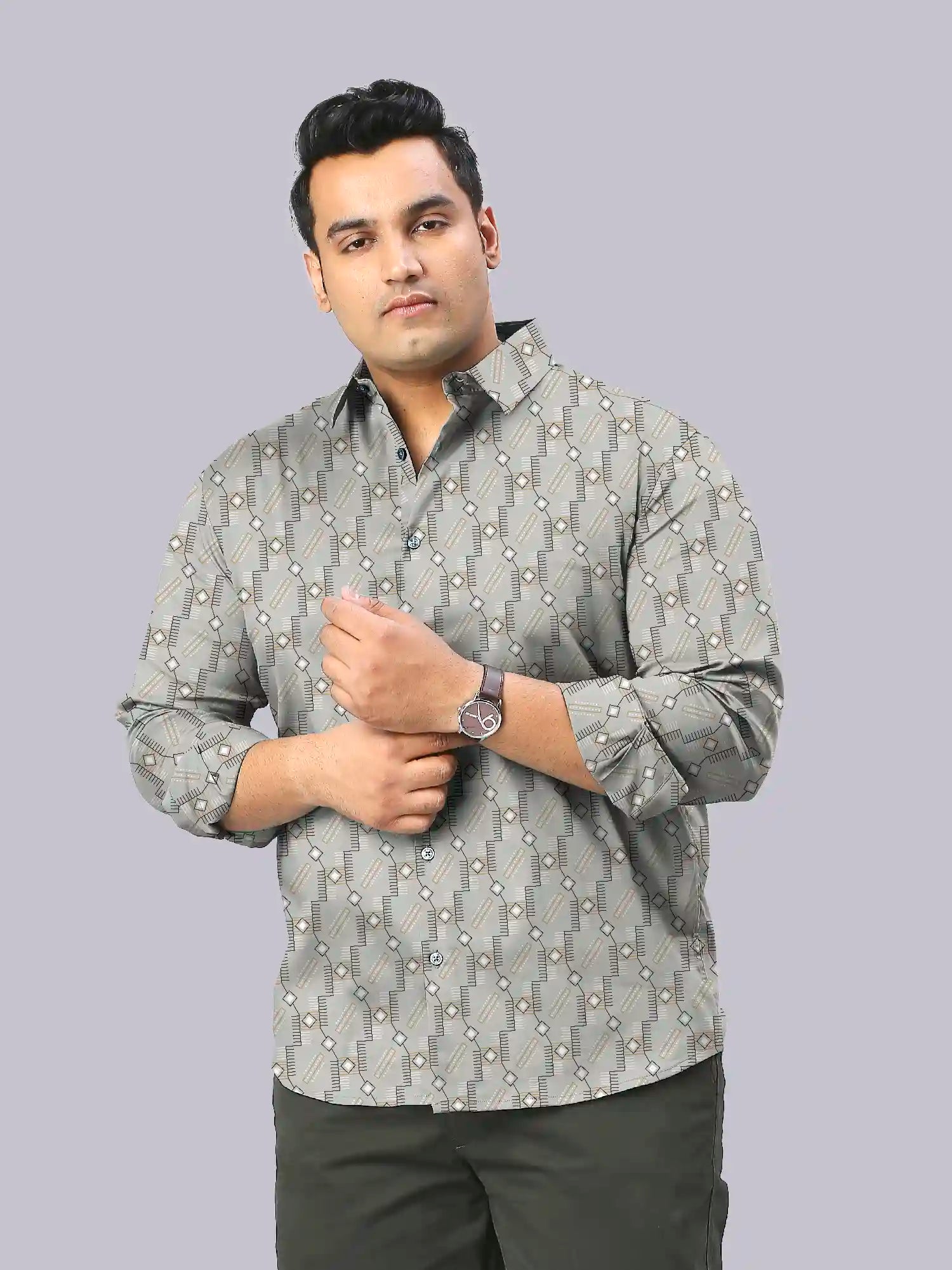 Men's Plus Size Abstract Digital Printed Linen Full Shirt