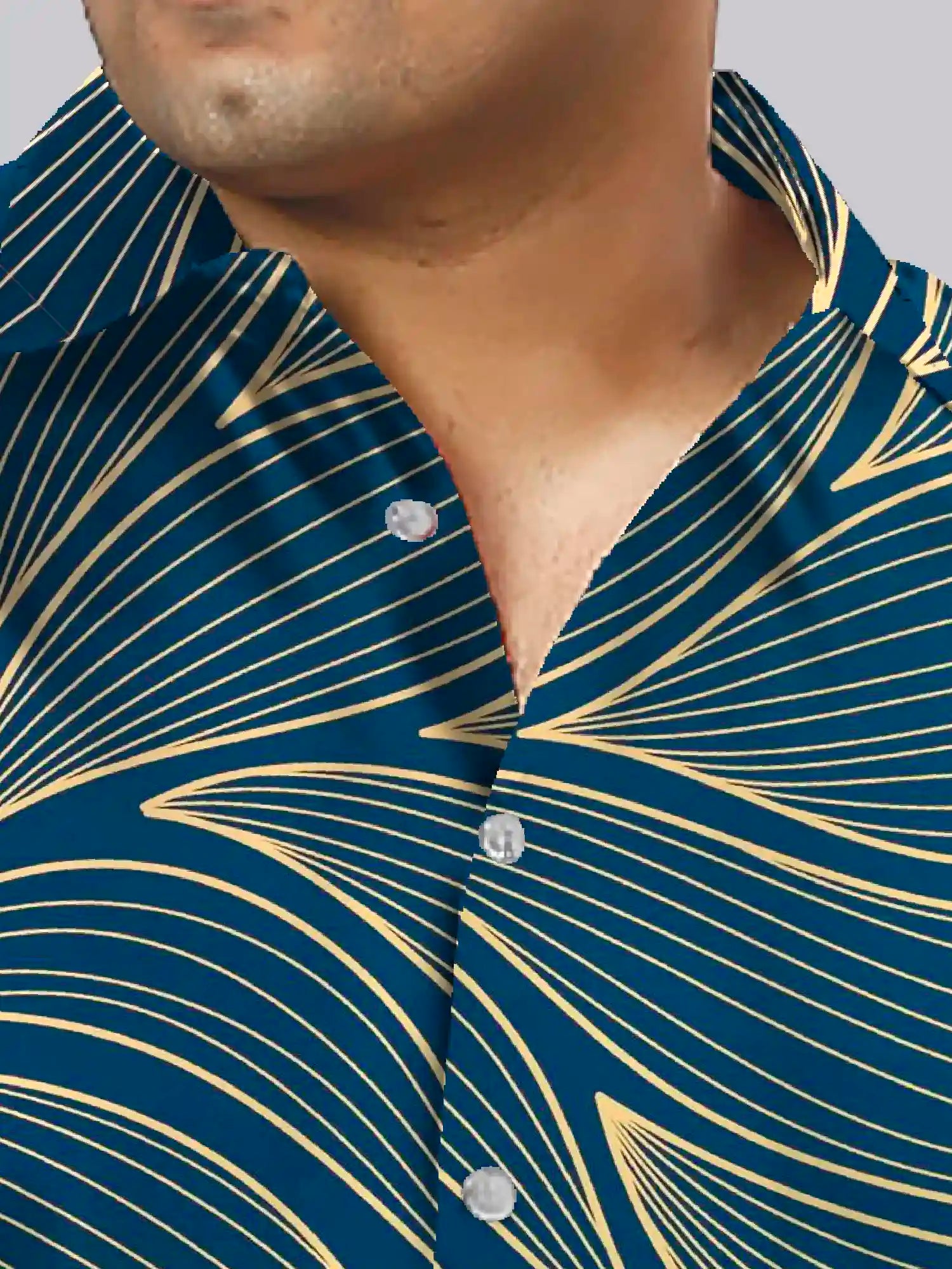 Flowing Lines Linen Printed Shirt Men's Plus Size