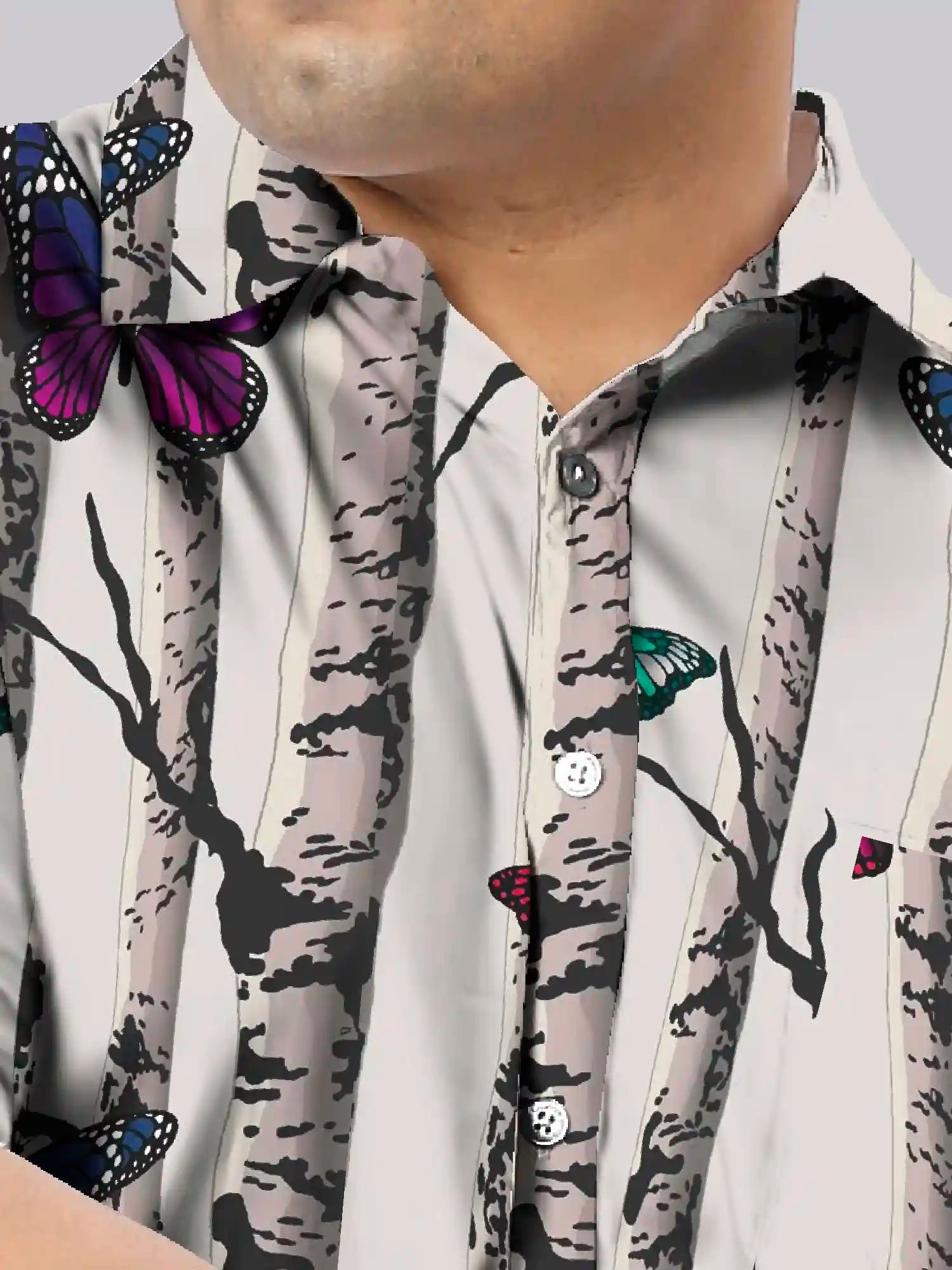 Flying Butterfly Linen Printed Shirt Men's Plus Size