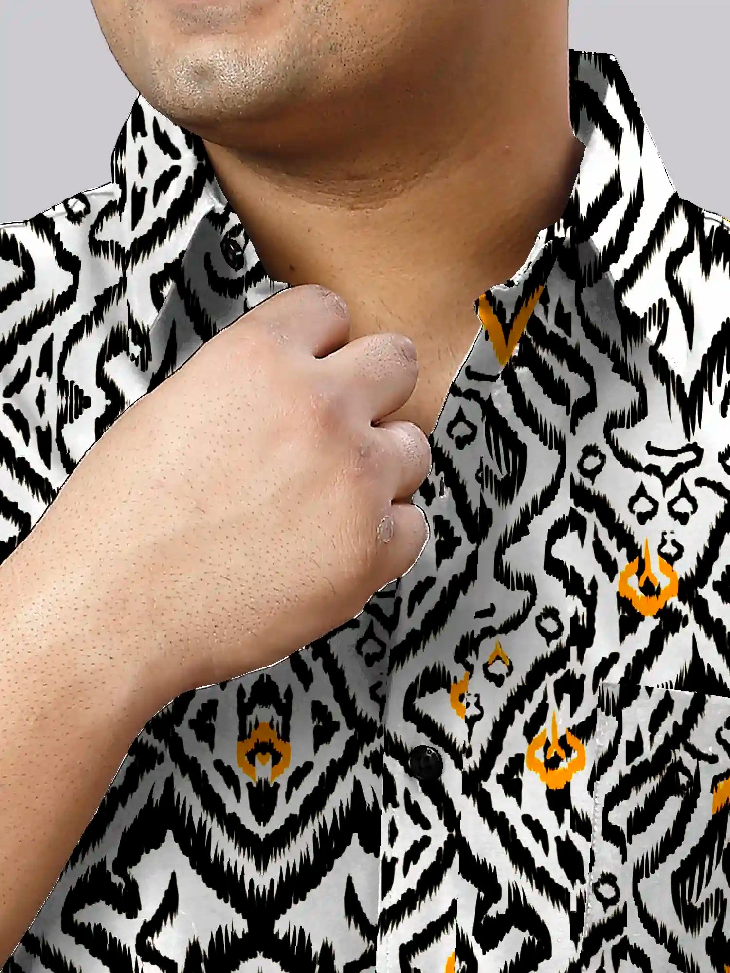 Geometric Ikat Linen Printed Shirt Men's Plus Size