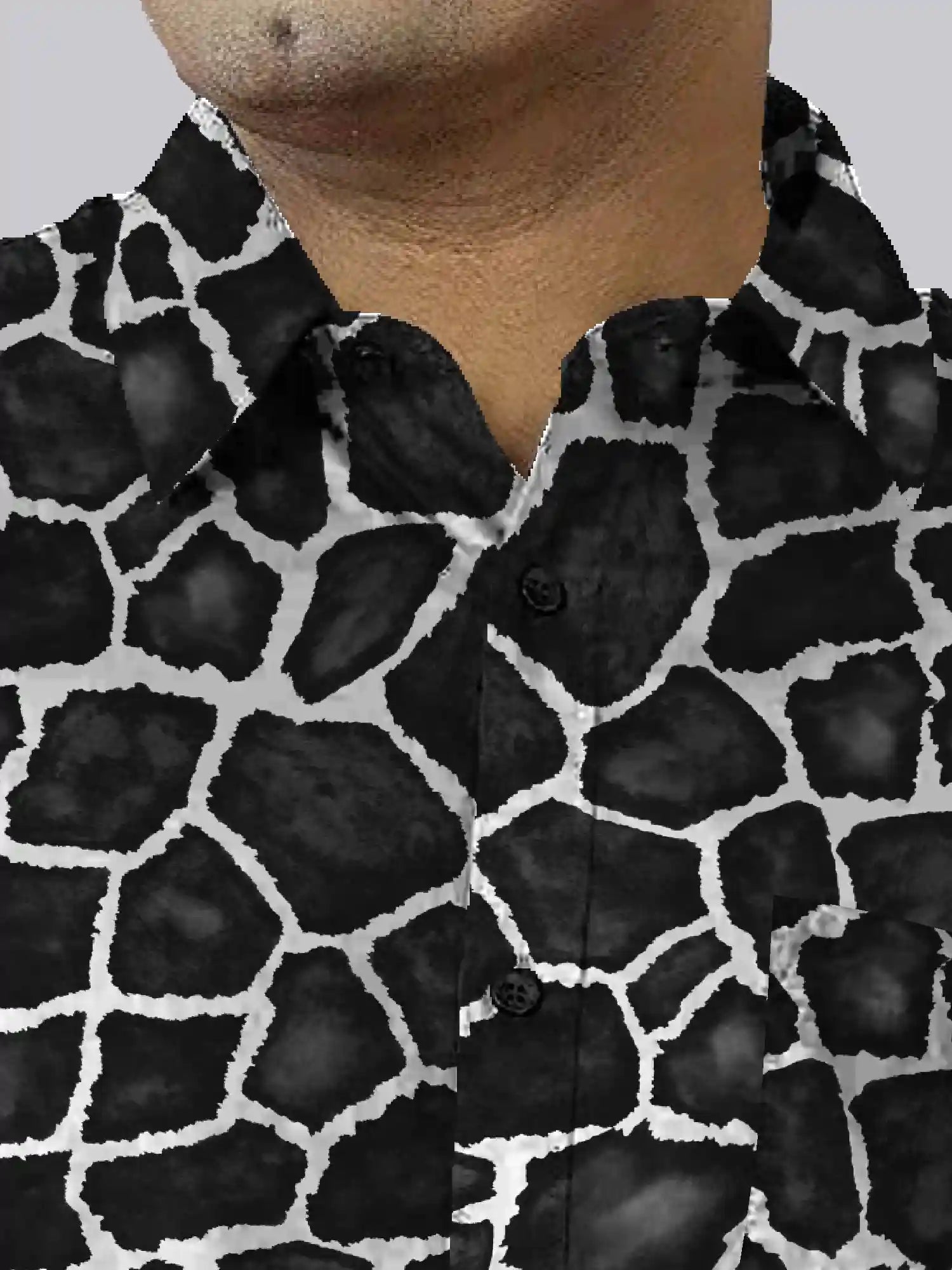Giraffe Black Print Linen Printed Shirt Men's Plus Size