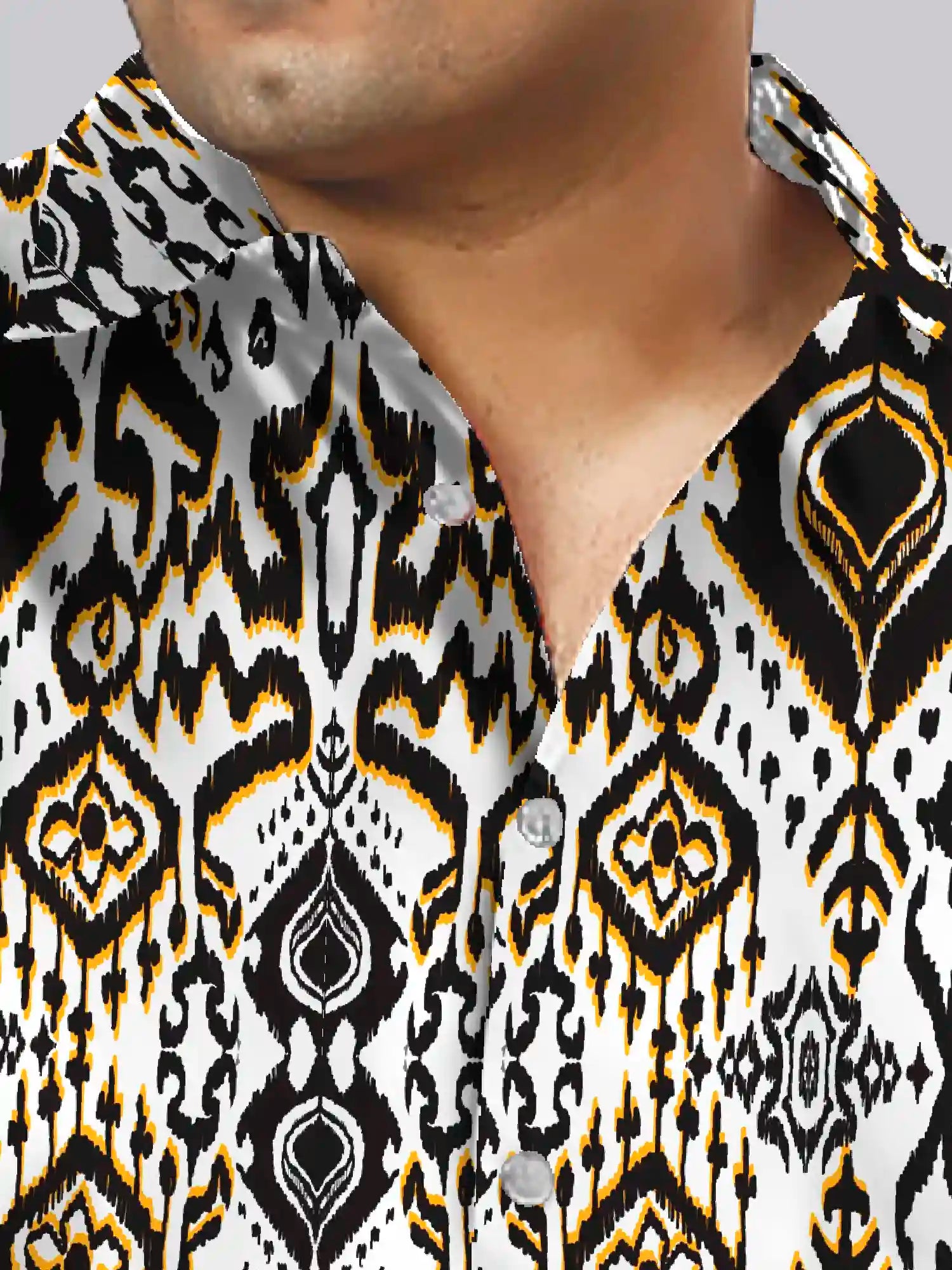 Indian Ikat Printed Linen Printed Shirt Men's Plus Size