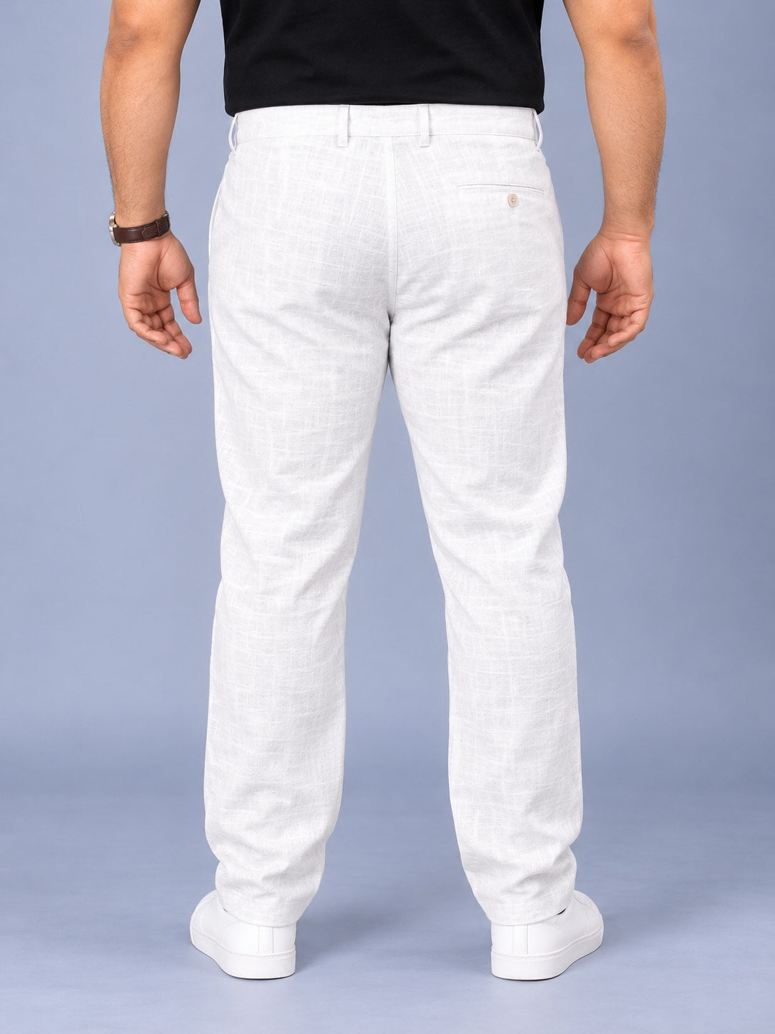 White Pure Linen Men's Plus Size Full Pant