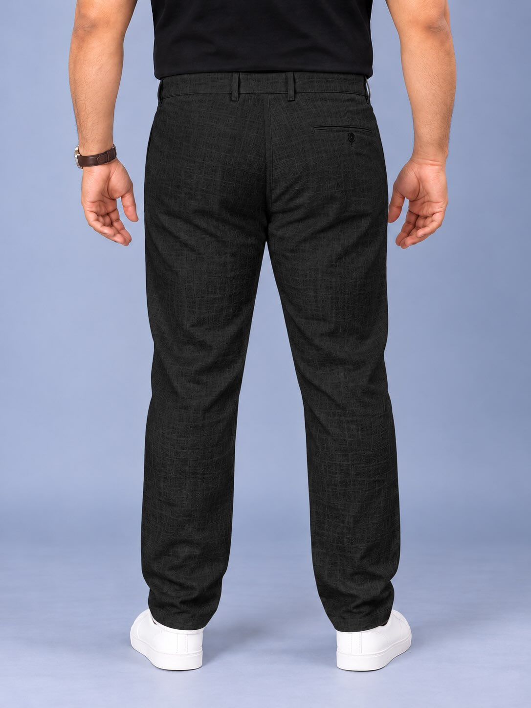 Black Pure Linen Men's Plus Size Full Pant