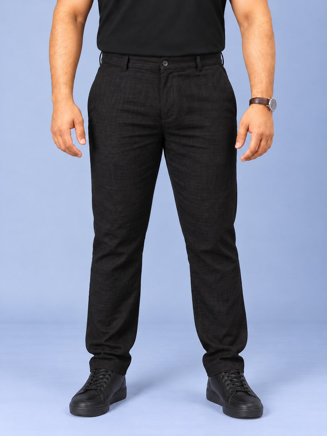 Black Pure Linen Men's Plus Size Full Pant