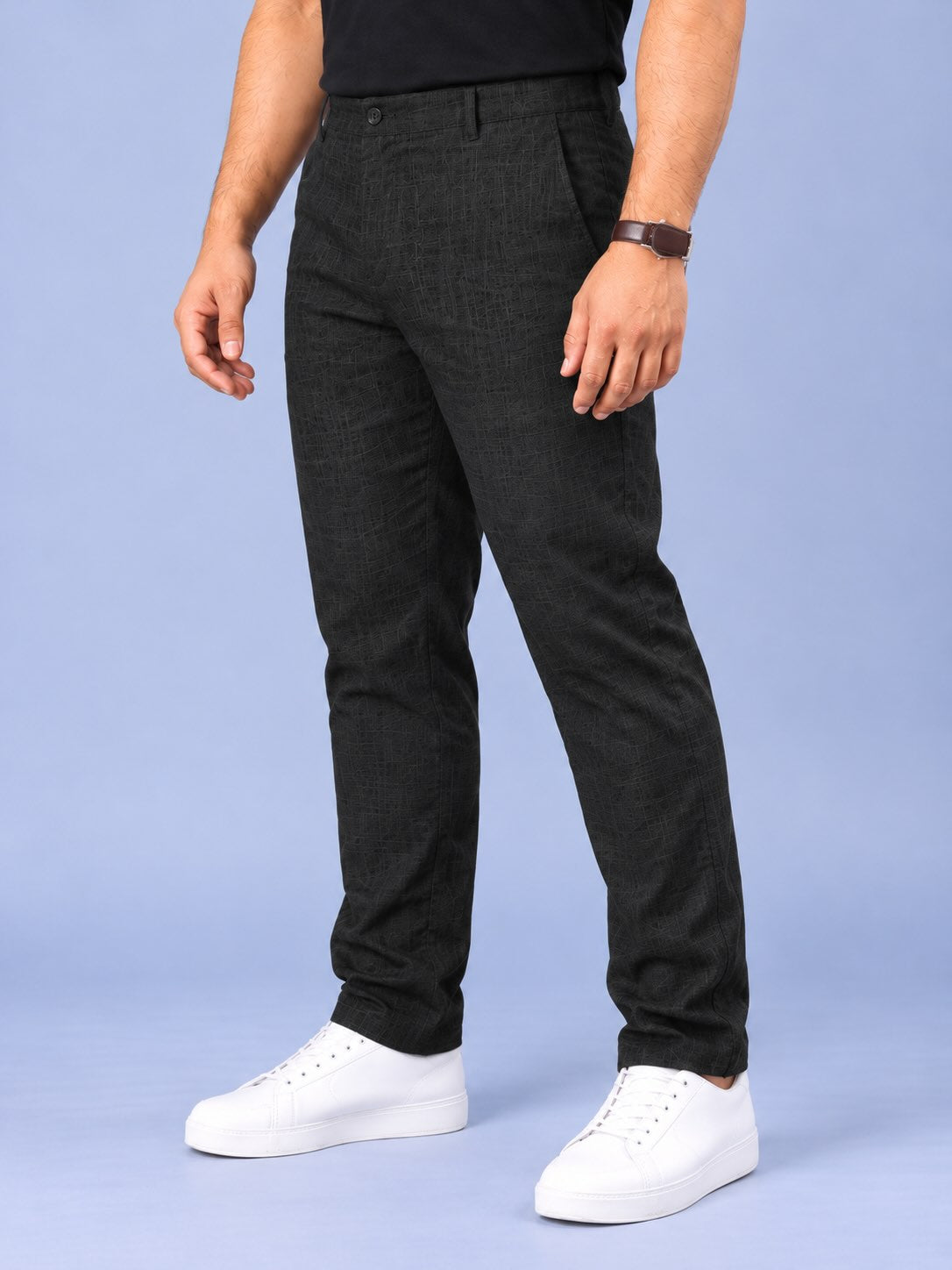 Black Pure Linen Men's Plus Size Full Pant