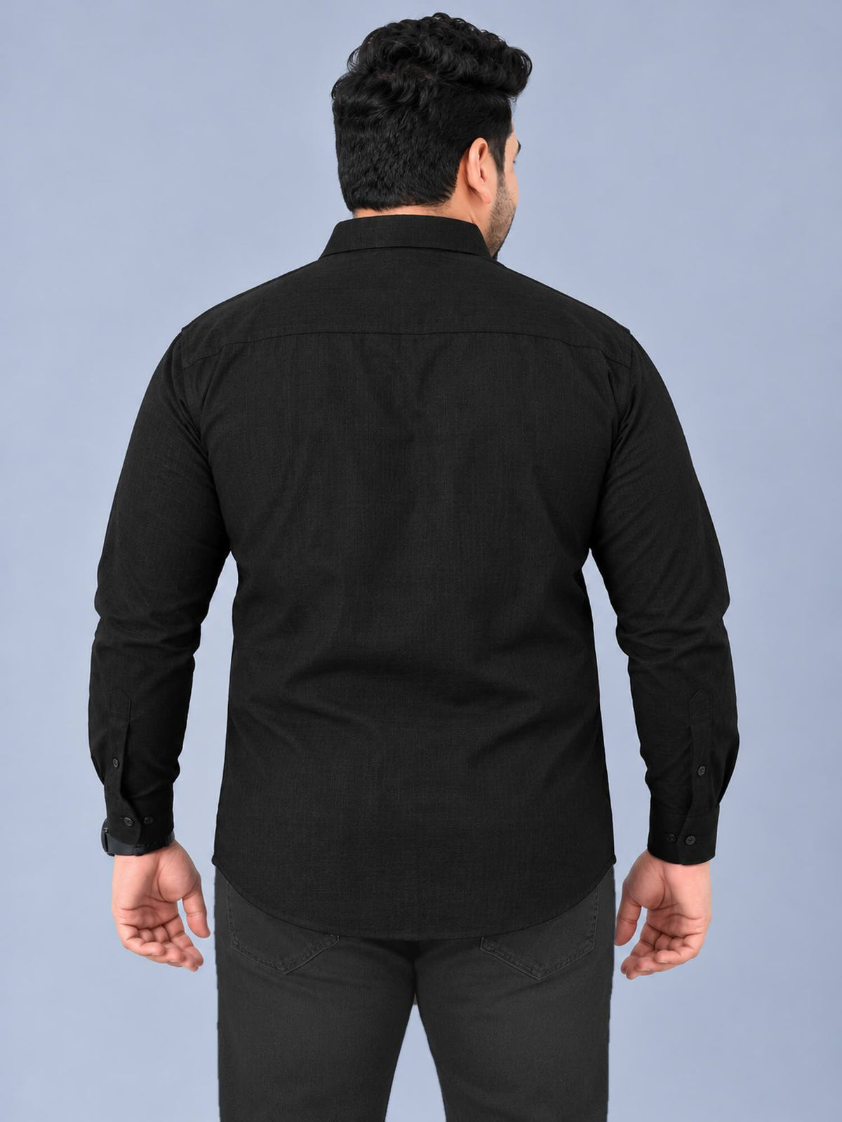 Black Linen Men's Plus Size Double Pocket Full Sleeve Shirt