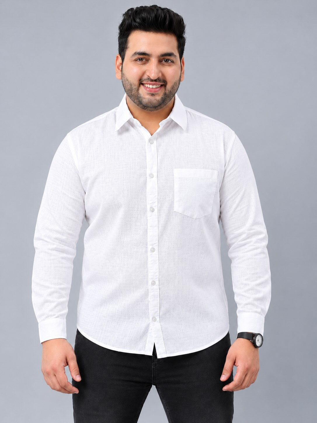 White Linen Men’s Plus Size Full Sleeve Shirt
