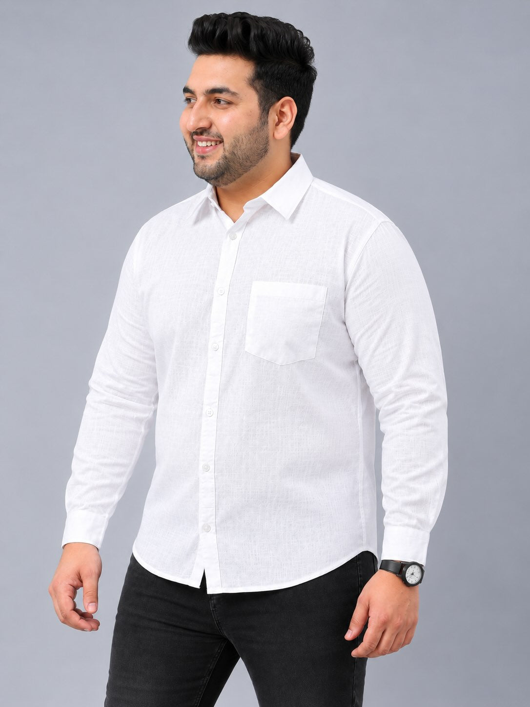 White Linen Men’s Plus Size Full Sleeve Shirt
