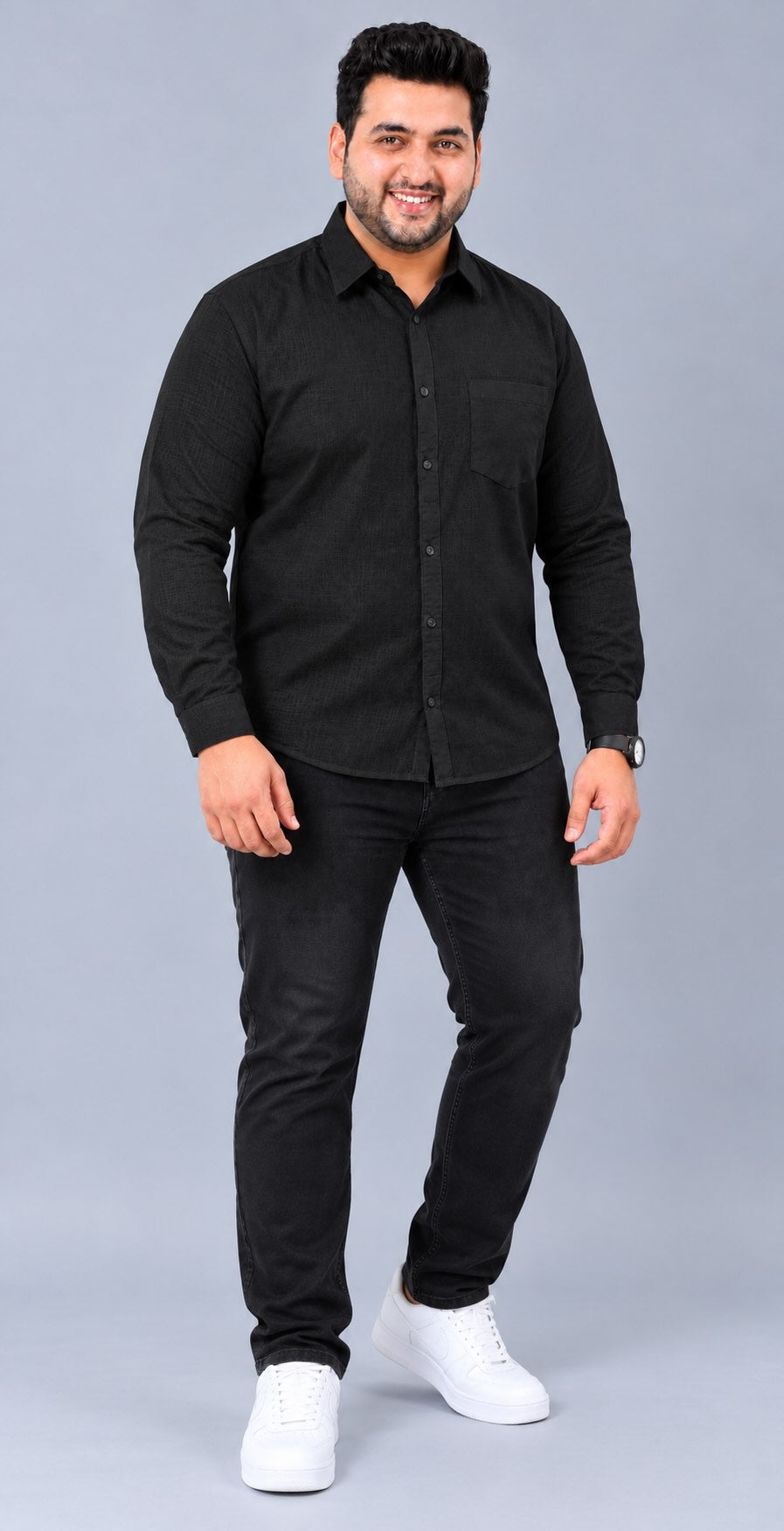 Black Linen Men’s Plus Size Full Sleeve Shirt