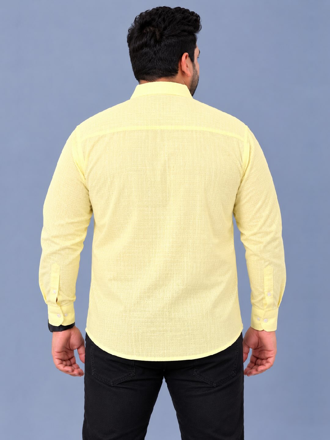 Yellow Linen Men’s Plus Size Full Sleeve Shirt