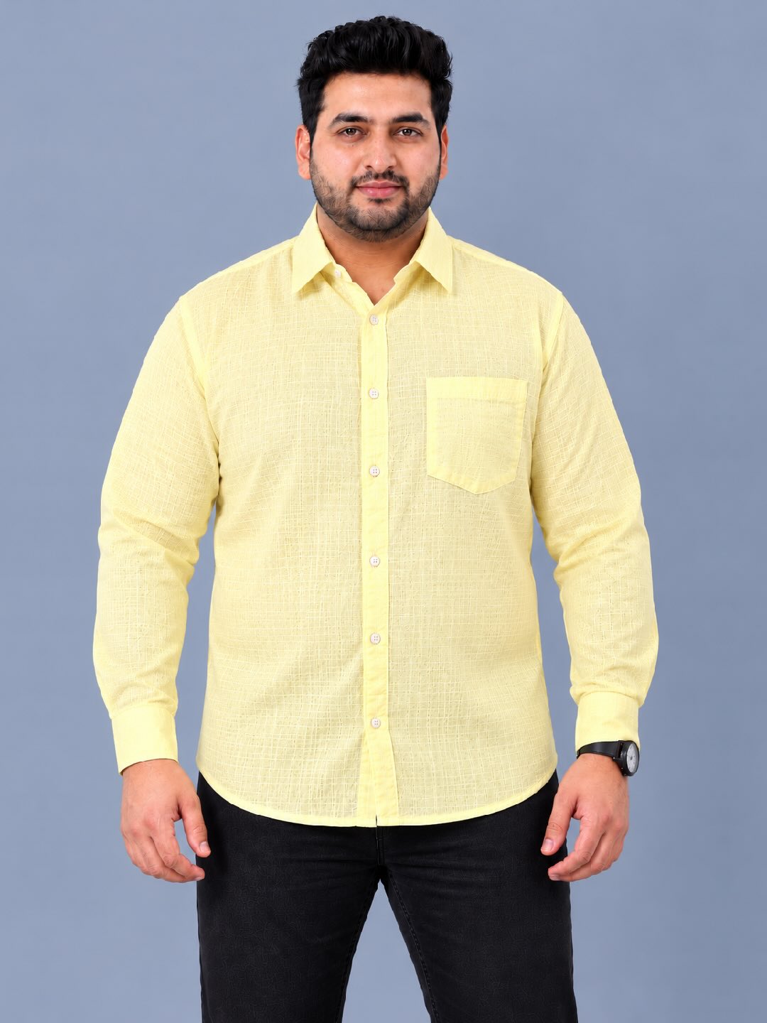 Yellow Linen Men’s Plus Size Full Sleeve Shirt