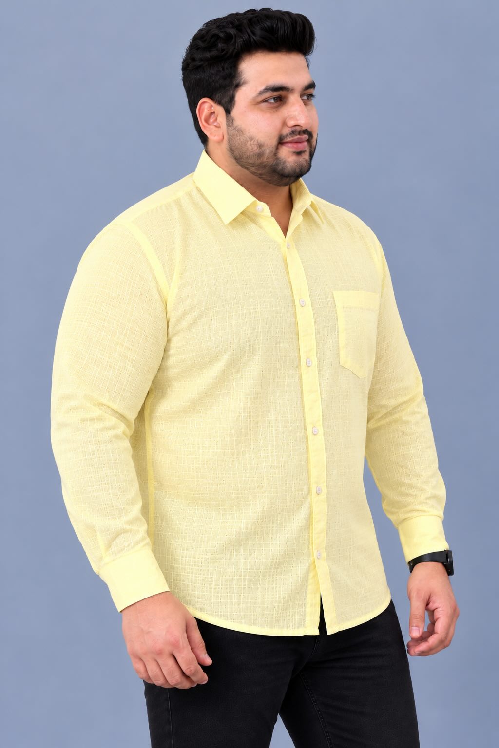 Yellow Linen Men’s Plus Size Full Sleeve Shirt