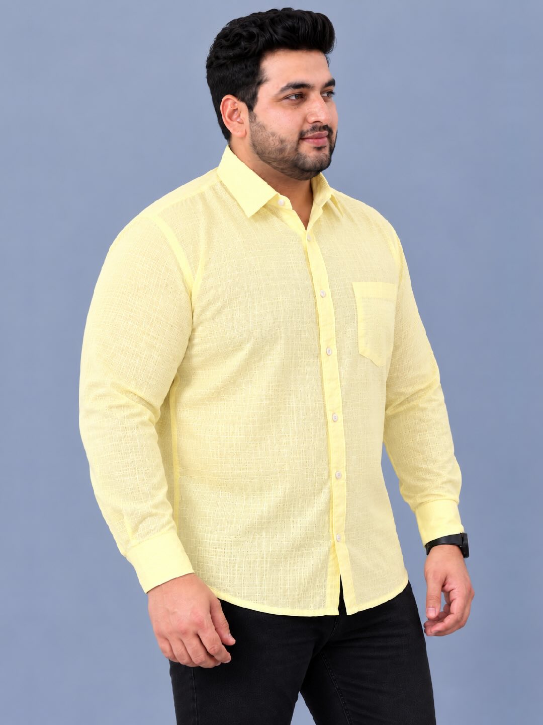 Yellow Linen Men’s Plus Size Full Sleeve Shirt