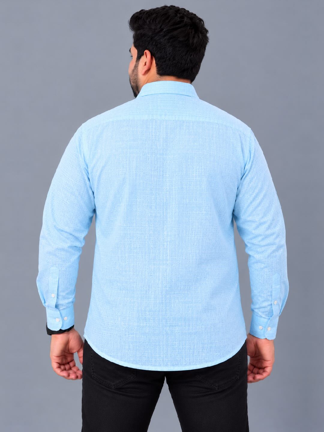 Light Blue Linen Men’s Plus Size Full Sleeve Shirt