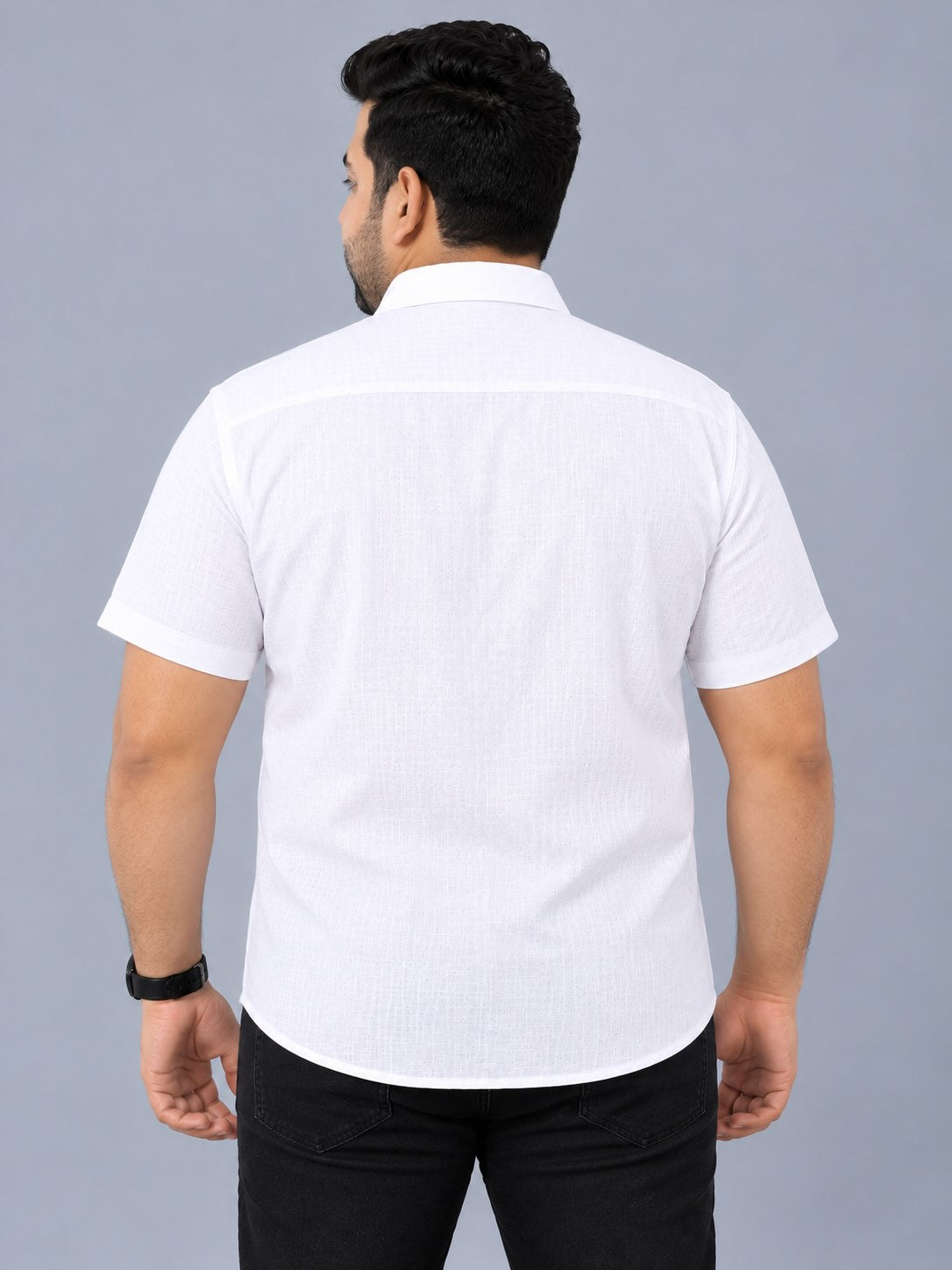 White Linen Men's Plus Size Half Sleeve Shirt