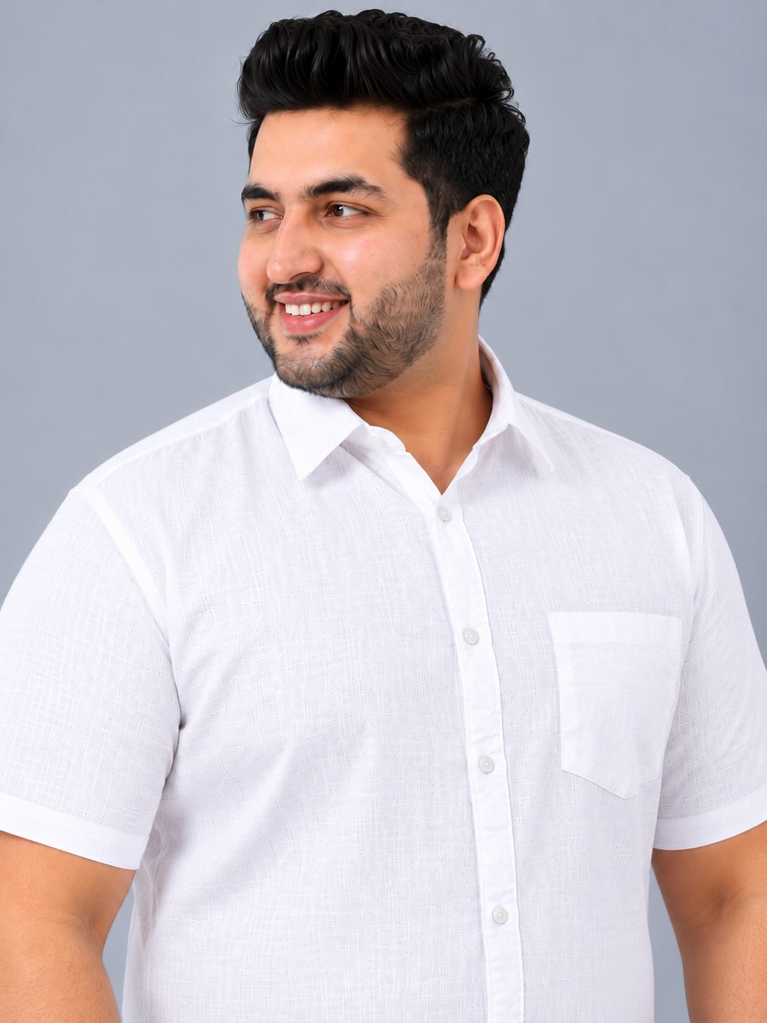 White Linen Men's Plus Size Half Sleeve Shirt