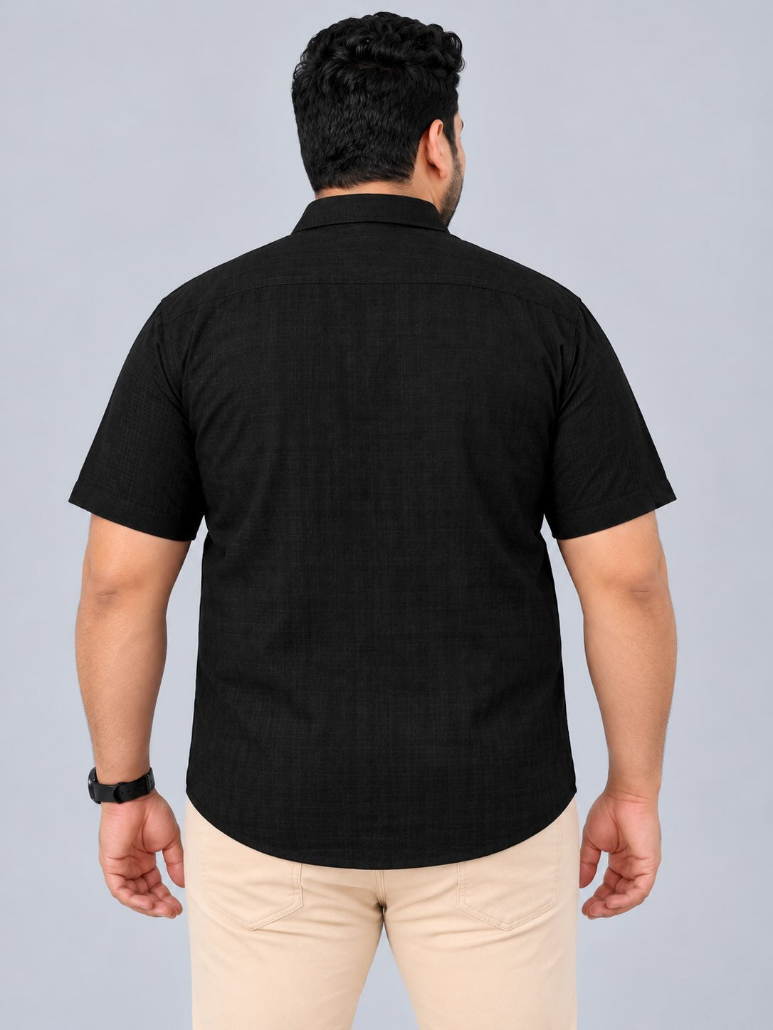 Black Linen Men's Plus Size Half Sleeve Shirt