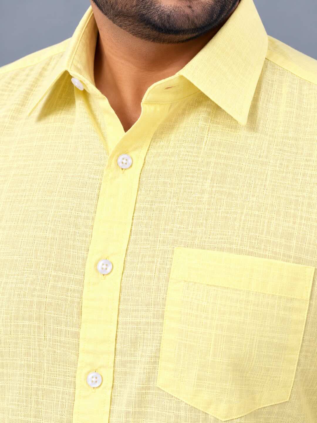 Yellow Linen Men's Plus Size Half Sleeve Shirt
