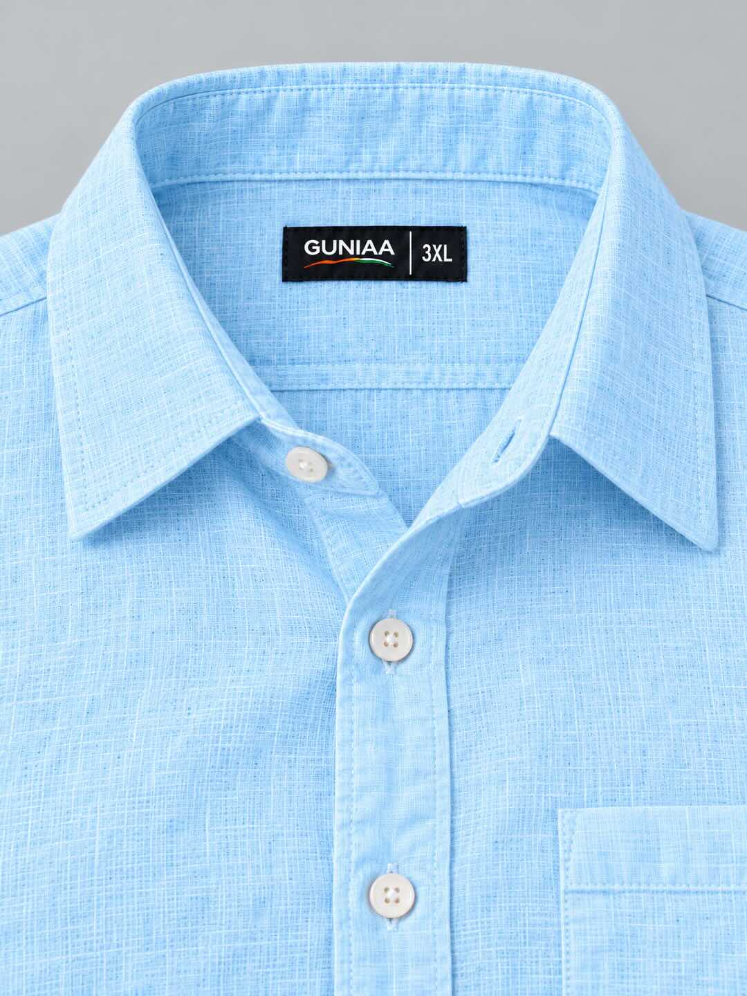 Light Blue Linen Men's Plus Size Half Sleeve Shirt